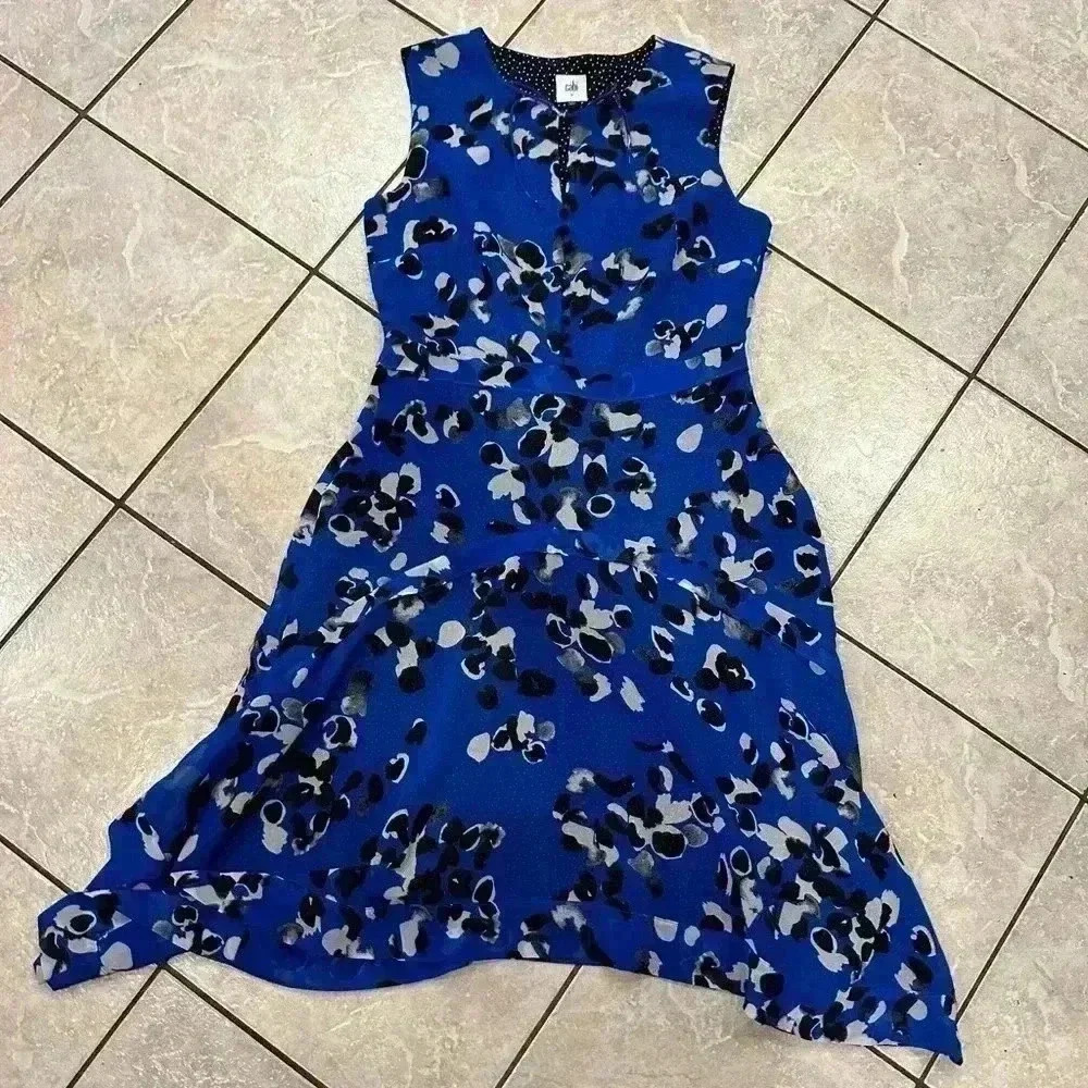 Cabi Blue and Black Print Sleeveless Dress Size Small